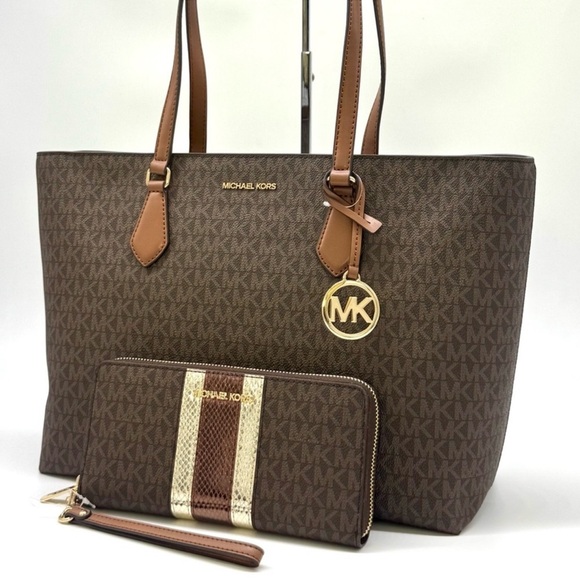 Michael Kors Sheila Large Logo Tote Bag & Matching Continental Wallet Brown - Picture 3 of 12
